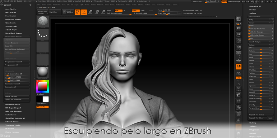 Esculpiendo pelo largo en ZBrush