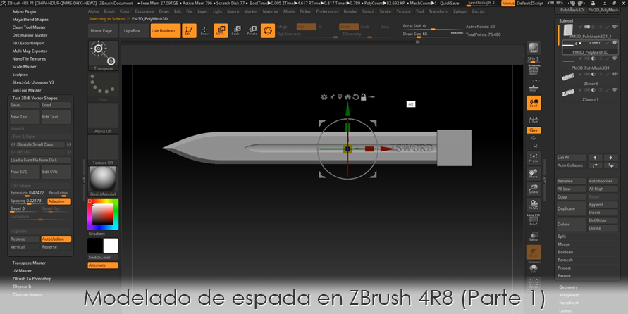 Modelado de espada en ZBrush 4R8