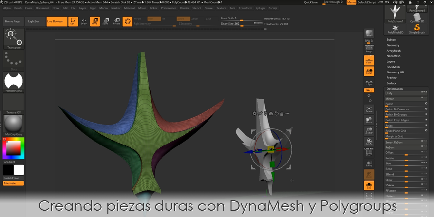 Creando piezas duras con DynaMesh y Polygroups