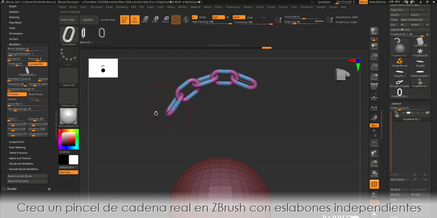 Crea un pincel de cadena real en ZBrush con eslabones independientes