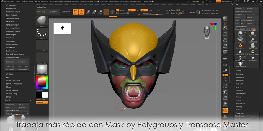 Trabaja más rápido en ZBrush con Mask by Polygroups y Transpose Master